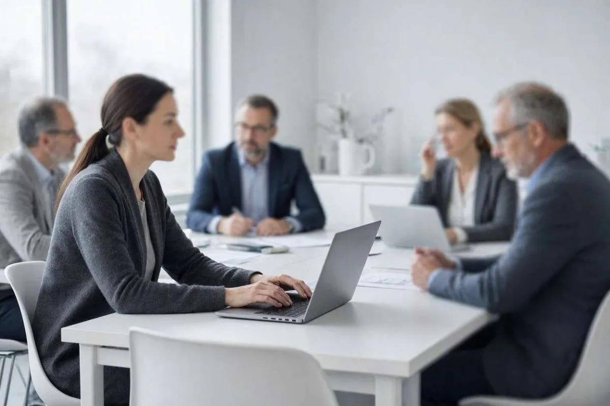 Sales team discussing the cost and return of sales training in Ireland