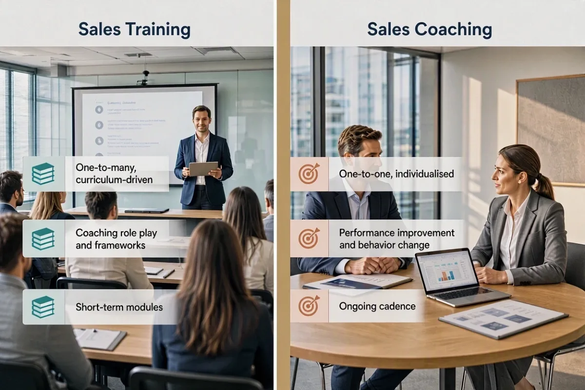 Sales training vs sales coaching: a sales team in a coaching session